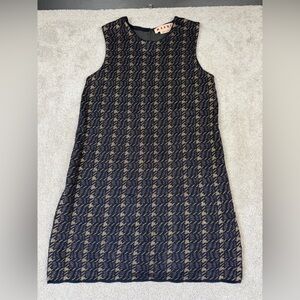 Marni Navy Blue Houndstooth Wool Mohair Sleeveless Dress Size 46‎ US Size 10